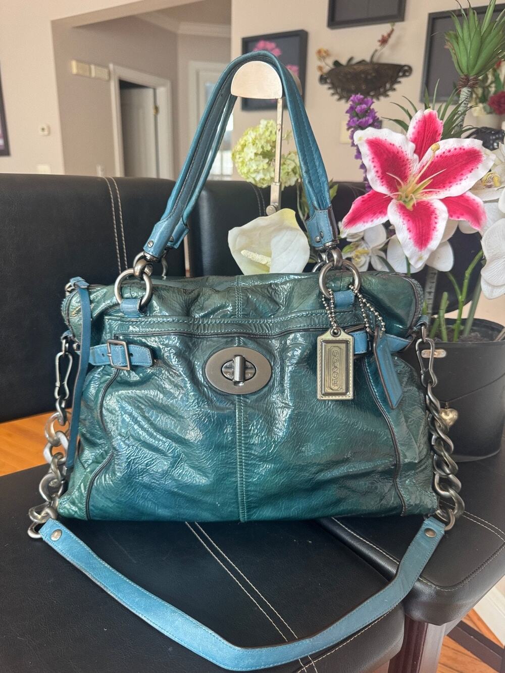 COACH FLAGSHIP Patent Leather ELLA 16394 TEAL (30000